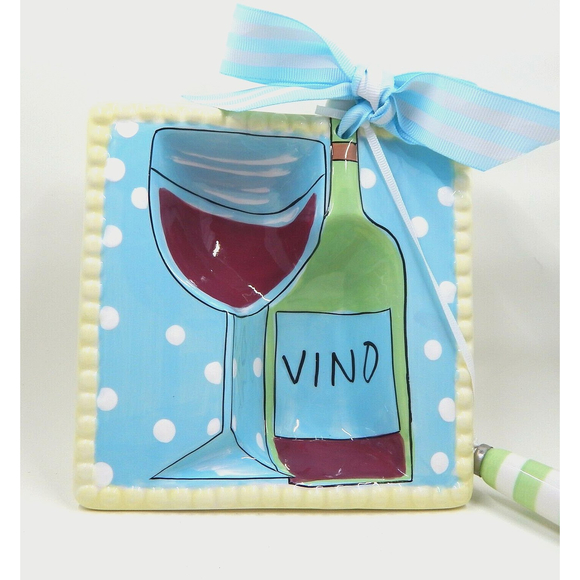 Mudpie Vino Cheese Bowl Appetizer Dip Spread And Spreader Pastel With Polka Dots - Picture 2 of 10